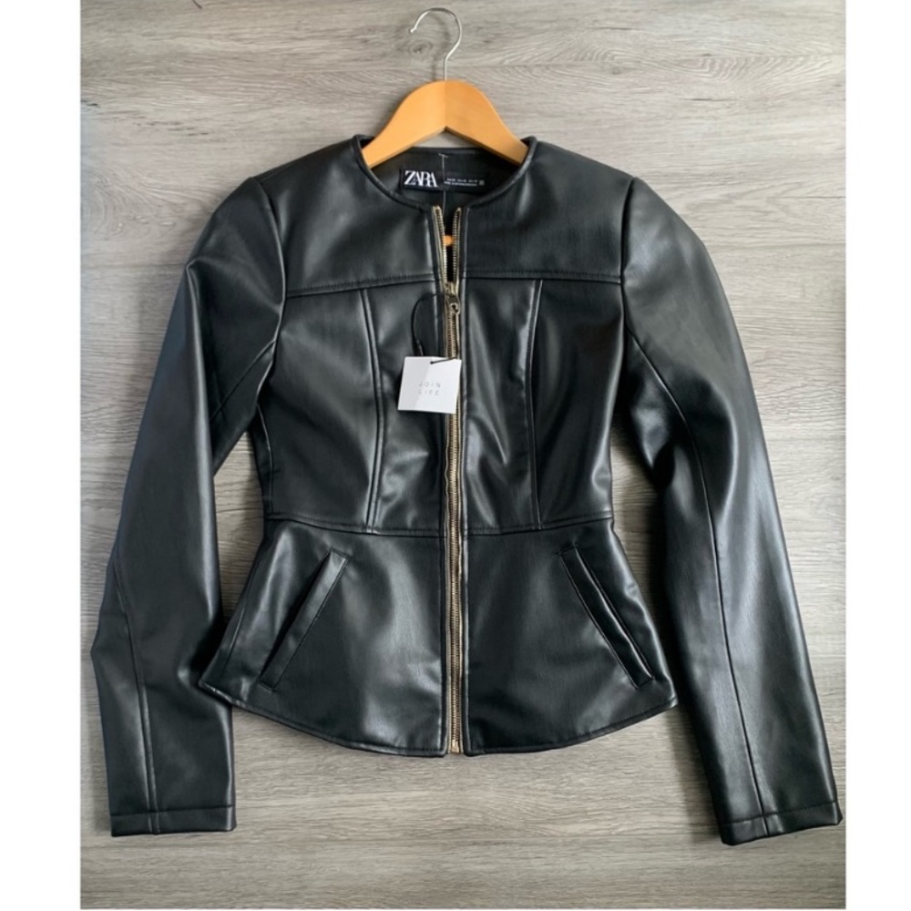 HP ✨NWOT 🖤 Zara Double Zippered Faux Leather Jacket